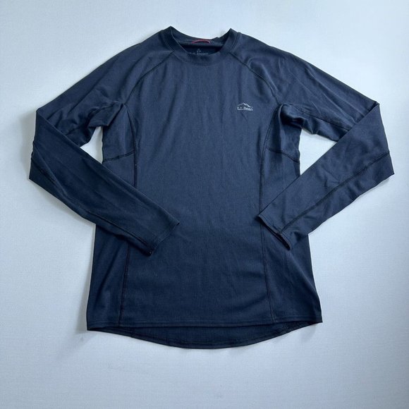 LL Bean Base‎ Layer Mens Small Black Midweight Long Sleeve Polyester Crew Neck - Picture 1 of 8